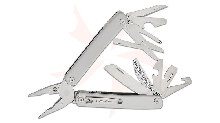 Roxon Tool FLEX Open-Source Modular One-Handed Multi-Tool, 4.21 inch Closed, 19 Tools, Stainless Steel Handles, Nylon MOLLE Sheath