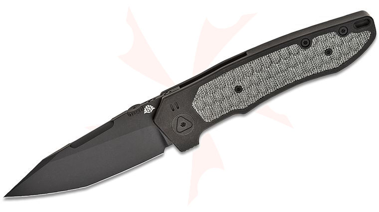 Stahlwerk Messer Special Edition CULT V2 Folding Knife 3.48 inch M390 PVD Hollow Ground Blade, Machined Black PVD Titanium Handles with Black Canvas Micarta Inlay