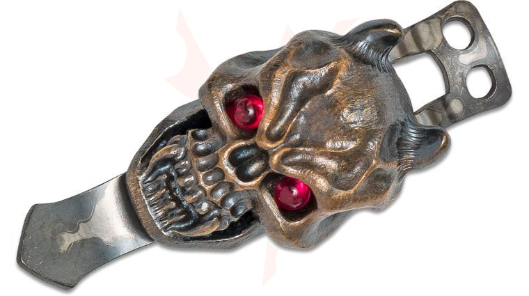 Steel Flame Royal Bronze Horned XL Hannya Skull with Red Eyes