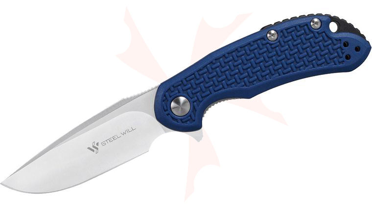 Steel Will Cutjack Mini C22M-1BL Flipper Knife 3 inch D2 Satin Drop Point Blade, Blue FRN Handles