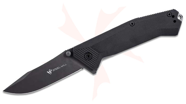 Steel Will Onrush 612 Folding Knife 3-3/4 inch Clip Point PVD Blade, Black G10 Handles, Cordura Sheath