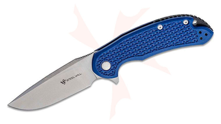 Steel Will Cutjack C22-1BL Flipper Knife 3.5 inch D2 Satin Drop Point Blade, Blue FRN Handles