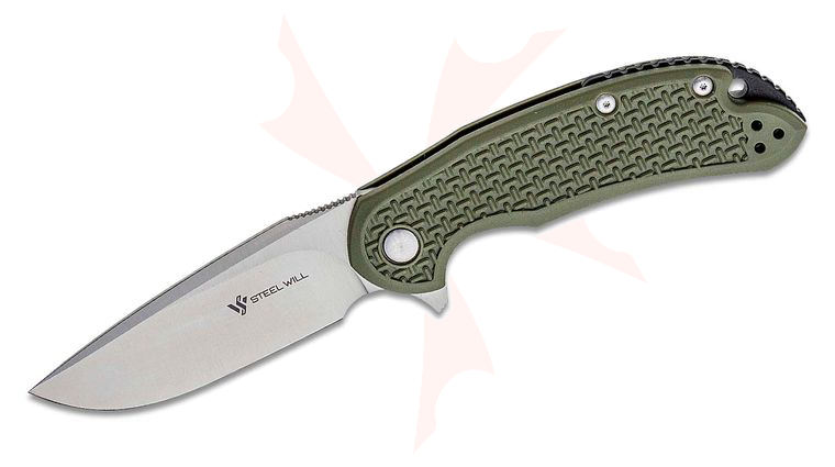 Steel Will Cutjack C22-1OD Flipper Knife 3.5 inch D2 Satin Drop Point Blade, OD Green FRN Handles