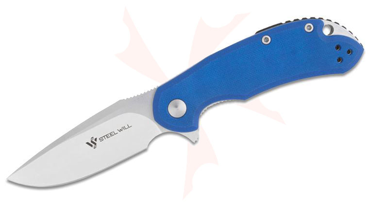 Steel Will Cutjack C22-2BL Flipper 3.5 inch M390 Drop Point Blade, Blue G10 Handles
