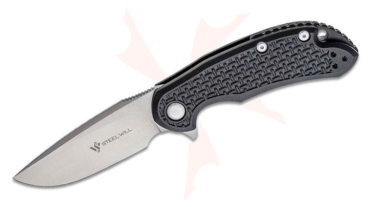 Steel Will Cutjack Mini C22M-1BK Flipper Knife 3 inch D2 Satin Drop Point Blade, Black FRN Handles
