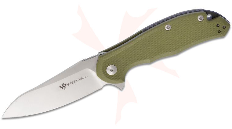 Steel Will Modus F25-32 Flipper 3.27 inch M390 Clip Point Blade, OD Green G10 Handles, Black Backspacer