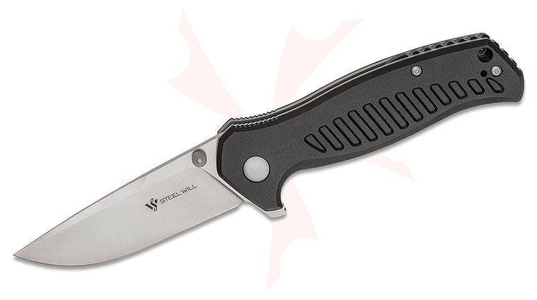 Steel Will Barghest F37M-01 Flipper Knife 3.5 inch D2 Satin Drop Point Blade, Milled Black G10 Handles, Black G10 Backspacer