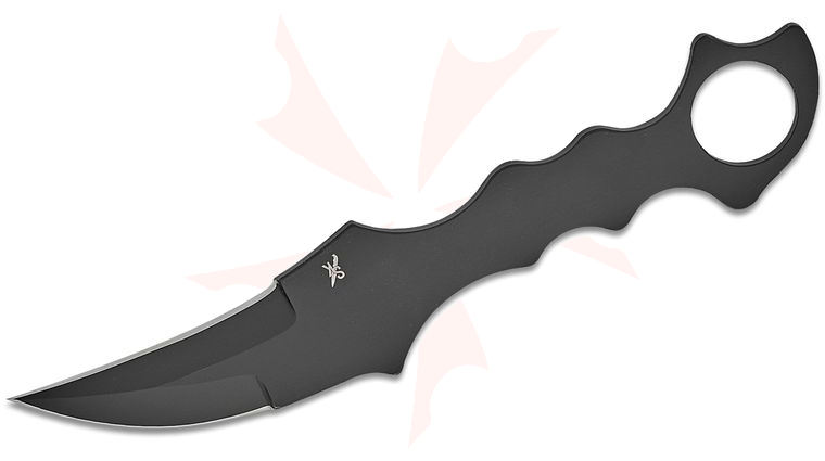 Stroup Knives Arctic Fox P'Kal Karambit Fixed Blade Knife 3.5 inch 1095 Black Cerakote Double Edge Hawkbill Blade and Handle with Finger Ring, Kydex Sheath with Discreet Carry Concepts Clip
