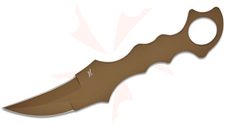 Stroup Knives Arctic Fox P'Kal Karambit Fixed Blade Knife 3.5 inch 1095 Flat Dark Earth Cerakote Double Edge Hawkbill Blade and Handle with Finger Ring, Kydex Sheath with Discreet Carry Concepts Clip