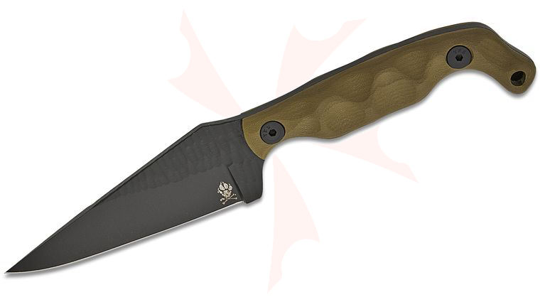 Stroup Knives Bravo 5 Utility Fixed Blade Knife 3.75 inch 1095 Black Cerakote Hand Carved Pike Blade, Milled OD Green G10 Handles, Kydex Sheath
