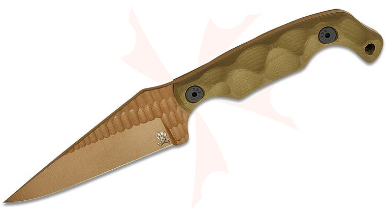Stroup Knives Bravo 5 Utility Fixed Blade Knife 3.75 inch 1095 Flat Dark Earth Cerakote Hand Carved Pike Blade, Milled OD Green G10 Handles, Kydex Sheath