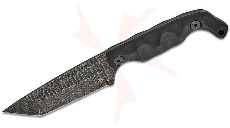 Stroup Knives Bravo 5 Utility Fixed Blade Knife 3.75 inch 1095 Hand Carved Tanto Blade, Milled Black G10 Handles, Kydex Sheath