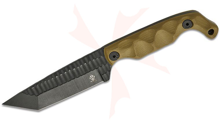 Stroup Knives Bravo 5 Utility Fixed Blade Knife 3.75 inch 1095 Black Cerakote Hand Carved Tanto Blade, Milled OD Green G10 Handles, Kydex Sheath