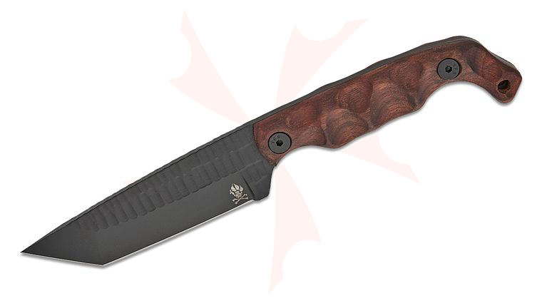 Stroup Knives Bravo 5 Utility Fixed Blade Knife 3.75 inch 1095 Black Cerakote Hand Carved Tanto Blade, Milled Honduran Rosewood Handles, Kydex Sheath