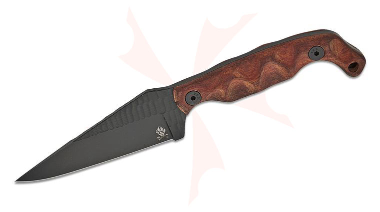 Stroup Knives Bravo 5 Utility Fixed Blade Knife 3.75 inch 1095 Black Cerakote Hand Carved Pike Blade, Milled Honduran Rosewood Handles, Kydex Sheath