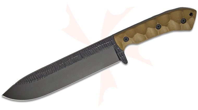 Stroup Knives BK1 Chopper Fixed Blade Knife 8 inch 1095 Black Cerakote Hand Carved Drop Point Blade, Milled OD Green G10 Handles, Kydex Sheath