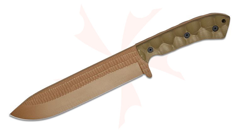 Stroup Knives BK1 Chopper Fixed Blade Knife 8 inch 1095 Flat Dark Earth Cerakote Hand Carved Drop Point Blade, Milled OD Green G10 Handles, Kydex Sheath