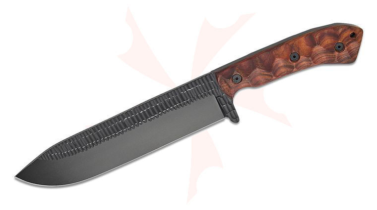 Stroup Knives BK1 Chopper Fixed Blade Knife 8 inch 1095 Black Cerakote Hand Carved Drop Point Blade, Milled Honduran Rosewood Handles, Kydex Sheath