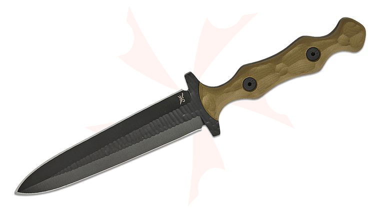 Stroup Knives Dagger Fixed Blade Knife 5.25 inch 1095 Black Cerakote Hand Carved Double Edge Dagger Blade, Milled OD Green G10 Handles, Kydex Sheath