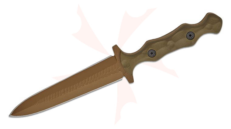 Stroup Knives Dagger Fixed Blade Knife 5.25 inch 1095 Flat Dark Earth Cerakote Hand Carved Double Edge Dagger Blade, Milled OD Green G10 Handles, Kydex Sheath