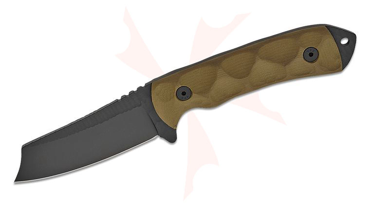 Stroup Knives Desert Fox Fixed Blade Knife 3.25 inch 1095 Black Cerakote Modified Clip Point Blade, Milled OD Green G10 Handles, Kydex Sheath