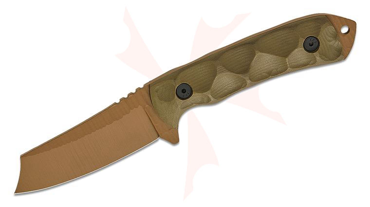 Stroup Knives Desert Fox Fixed Blade Knife 3.25 inch 1095 Flat Dark Earth Cerakote Modified Clip Point Blade, Milled OD Green G10 Handles, Kydex Sheath