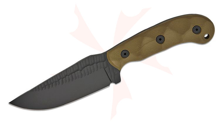 Stroup Knives GP1 General Purpose Fixed Blade Knife 4.375 inch 1095 Black Cerakote Hand Carved Drop Point Blade, Milled OD Green G10 Handles, Kydex Sheath