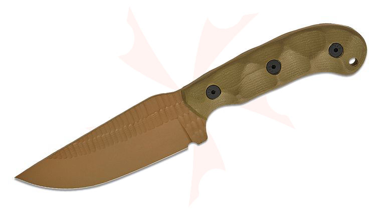 Stroup Knives GP1 General Purpose Fixed Blade Knife 4.375 inch 1095 Flat Dark Earth Cerakote Hand Carved Drop Point Blade, Milled OD Green G10 Handles, Kydex Sheath