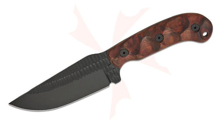 Stroup Knives GP1 General Purpose Fixed Blade Knife 4.375 inch 1095 Black Cerakote Hand Carved Drop Point Blade, Milled Honduran Rosewood Handles, Kydex Sheath