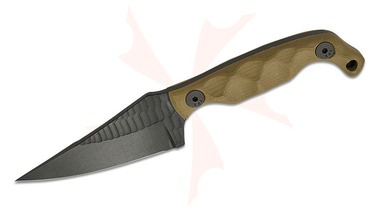Stroup Knives Mini1 EDC Fixed Blade Knife 3.125 inch 1095 Black Cerakote Hand Carved Pike Blade, Milled OD Green G10 Handles, Kydex Sheath