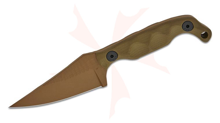 Stroup Knives Mini1 EDC Fixed Blade Knife 3.125 inch 1095 Flat Dark Earth Cerakote Hand Carved Pike Blade, Milled OD Green G10 Handles, Kydex Sheath