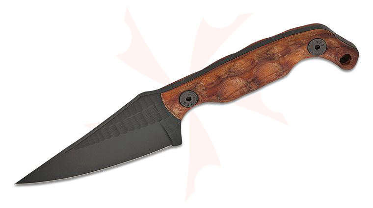 Stroup Knives Mini1 EDC Fixed Blade Knife 3.125 inch 1095 Black Cerakote Hand Carved Pike Blade, Milled Honduran Rosewood Handles, Kydex Sheath