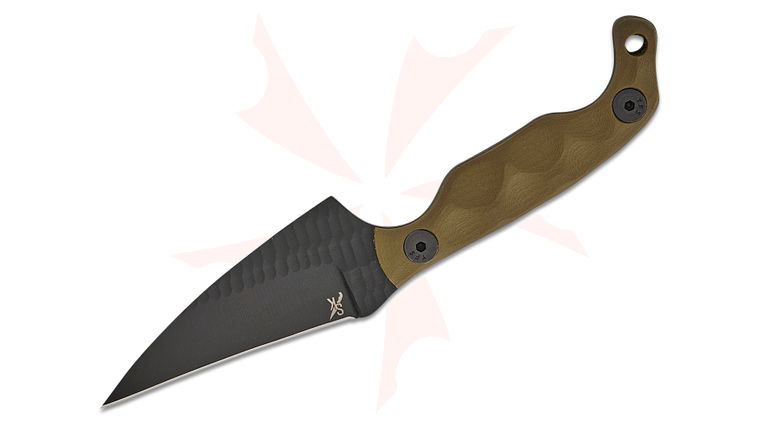 Stroup Knives Mini2 EDC Fixed Blade Knife 3.125 inch 1095 Black Cerakote Hand Carved Pikal Blade, Milled OD Green G10 Handles, Kydex Sheath