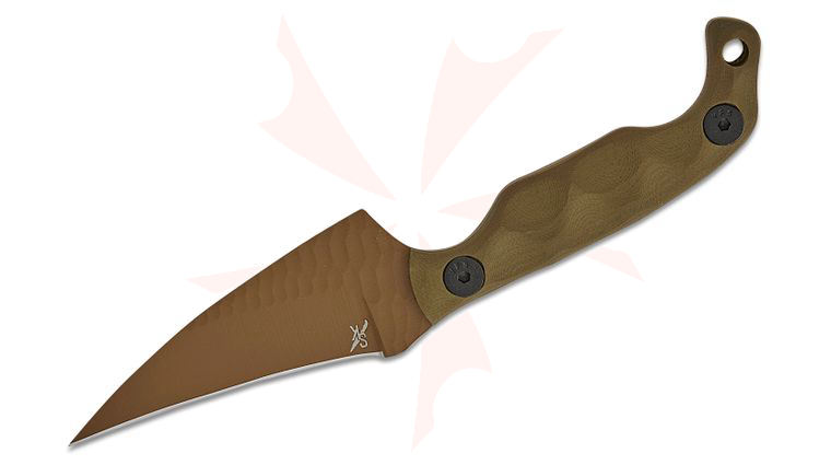 Stroup Knives Mini2 EDC Fixed Blade Knife 3.125 inch 1095 Flat Dark Earth Cerakote Hand Carved Pikal Blade, Milled OD Green G10 Handles, Kydex Sheath