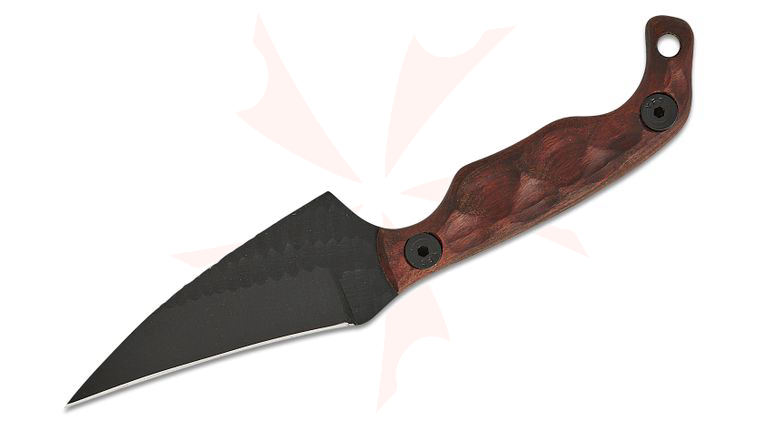 Stroup Knives Mini2 EDC Fixed Blade Knife 3.125 inch 1095 Black Cerakote Hand Carved Pikal Blade, Milled Honduran Rosewood Handles, Kydex Sheath