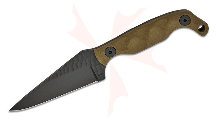 Stroup Knives Mini EDC Fixed Blade Knife 3.25 inch 1095 Black Cerakote Hand Carved Pike Blade, Milled OD Green G10 Handles, Kydex Sheath