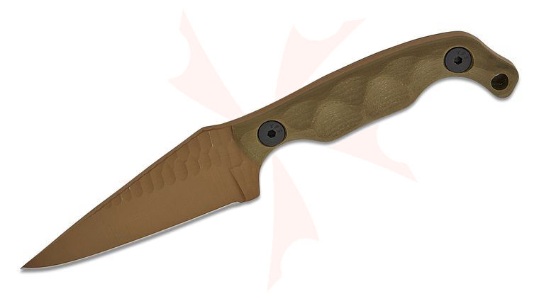 Stroup Knives Mini EDC Fixed Blade Knife 3.25 inch 1095 Flat Dark Earth Cerakote Hand Carved Pike Blade, Milled OD Green G10 Handles, Kydex Sheath
