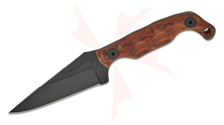 Stroup Knives Mini EDC Fixed Blade Knife 3.25 inch 1095 Black Cerakote Hand Carved Pike Blade, Milled Honduran Rosewood Handles, Kydex Sheath