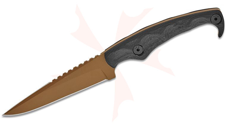 Stroup Knives MK2 Combat Fixed Blade Knife 4 inch 1095 Flat Dark Earth Cerakote Double Edge Drop Point Blade, Milled Layered Nitrile and Black G10 Handles, Kydex Sheath with Discreet Carry Concepts Clip