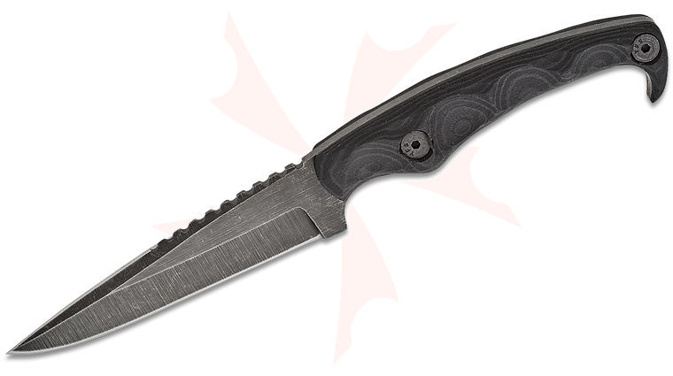 Stroup Knives MK2 Combat Fixed Blade Knife 4 inch 1095 Acid Washed Double Edge Drop Point Blade, Milled Layered Nitrile and Black G10 Handles, Kydex Sheath with Discreet Carry Concepts Clip