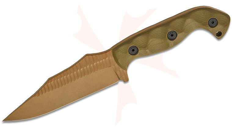 Stroup Knives TU1 Tactical Use Fixed Blade Knife 5 inch 1095 Flat Dark Earth Cerakote Hand Carved Clip Point Blade, Milled OD Green G10 Handles, Kydex Sheath