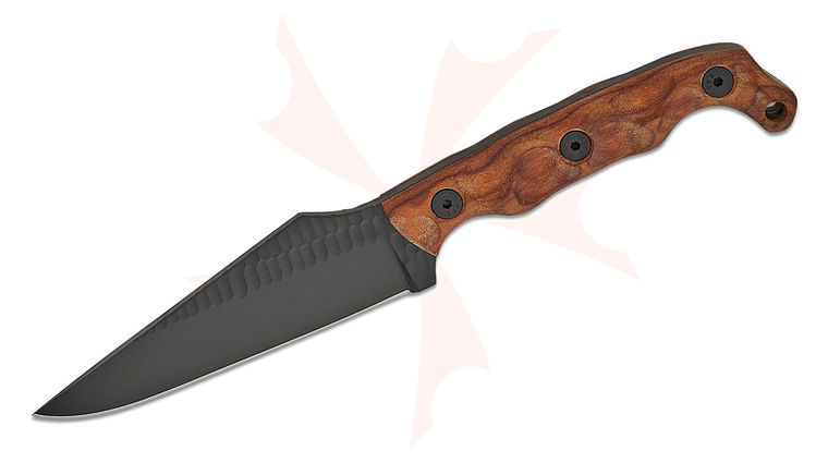 Stroup Knives TU2 Tactical Use Fixed Blade Knife 4.5 inch 1095 Black Cerakote Hand Carved Pike Blade, Milled Honduran Rosewood Handles, Kydex Sheath