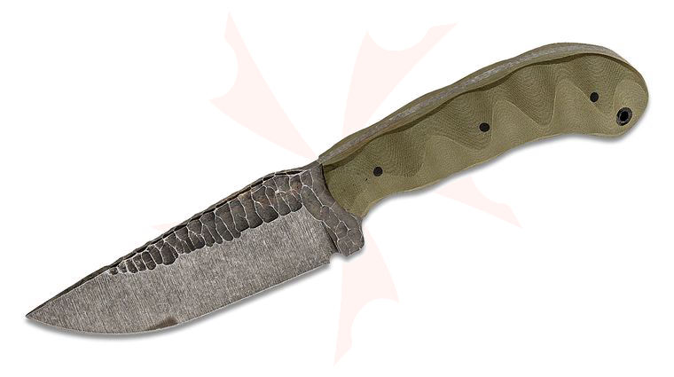 Stroup Knives GP1 General Purpose Fixed Blade Knife 4.375 inch 1095 Hand Carved Drop Point Blade, Milled OD Green G10 Handles, Kydex Sheath