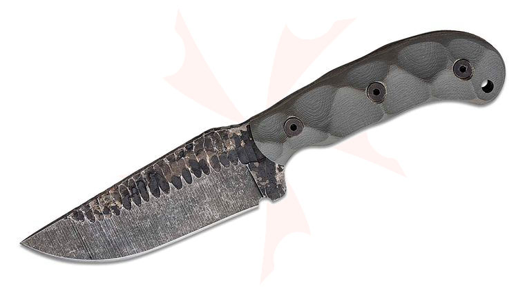 Stroup Knives GP1 General Purpose Fixed Blade Knife 4.375 inch 1095 Hand Carved Drop Point Blade, Milled Gray G10 Handles, Kydex Sheath