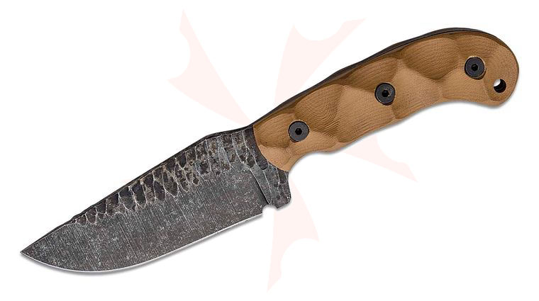 Stroup Knives GP1 General Purpose Fixed Blade Knife 4.375 inch 1095 Hand Carved Drop Point Blade, Milled Tan G10 Handles, Kydex Sheath