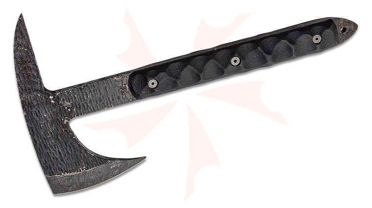Stroup Knives Spike Axe 12 inch Overall, 1095 Hand Carved Blade, Milled Black G10 Handles, Kydex Sheath