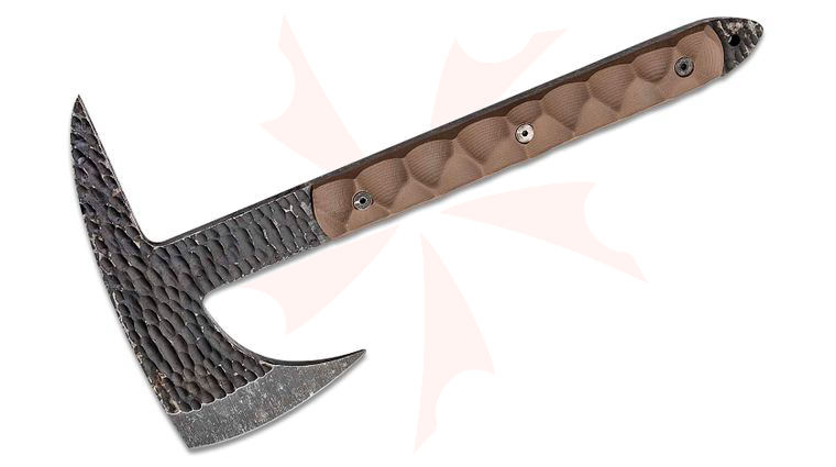 Stroup Knives Spike Axe 12 inch Overall, 1095 Hand Carved Blade, Milled FDE G10 Handles, Kydex Sheath