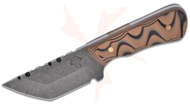 Stray Cat Knives Custom EDC Tanto Fixed Blade Knife 2.875 inch S30V Acid Washed, Black/Brown G10 Handles, Kydex Sheath