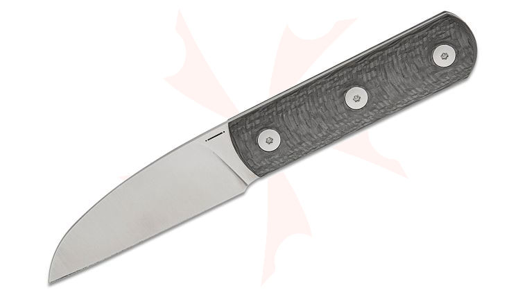 StraightLine EDC Igor Bortolussi Ally Fixed Blade Knife 2.75 inch M390 Satin Sheepsfoot Blade, Milled Marble Carbon Fiber Handles, Leather Sheath