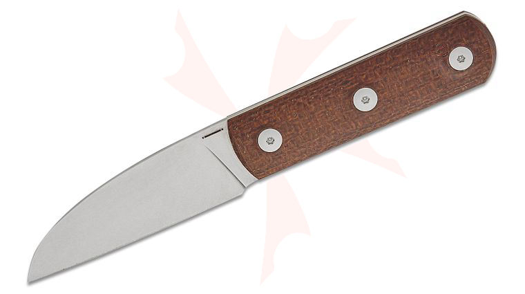 StraightLine EDC Igor Bortolussi Ally Fixed Blade Knife 2.75 inch M390 Stonewashed Sheepsfoot Blade, Brown Burlap Micarta Handles, Leather Sheath